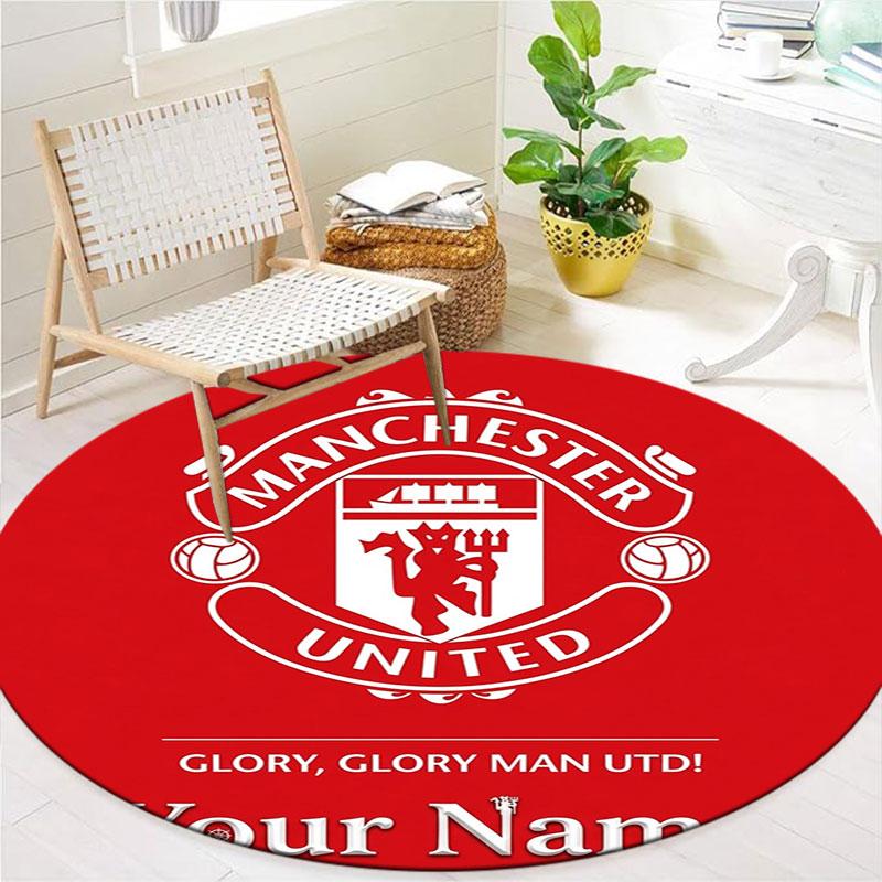 Manchester United F Custom Name Round Area Rug,Carpet Rug for Living Room Bedroom Sofa Playroom Decor,Non-slip Floor Mat
