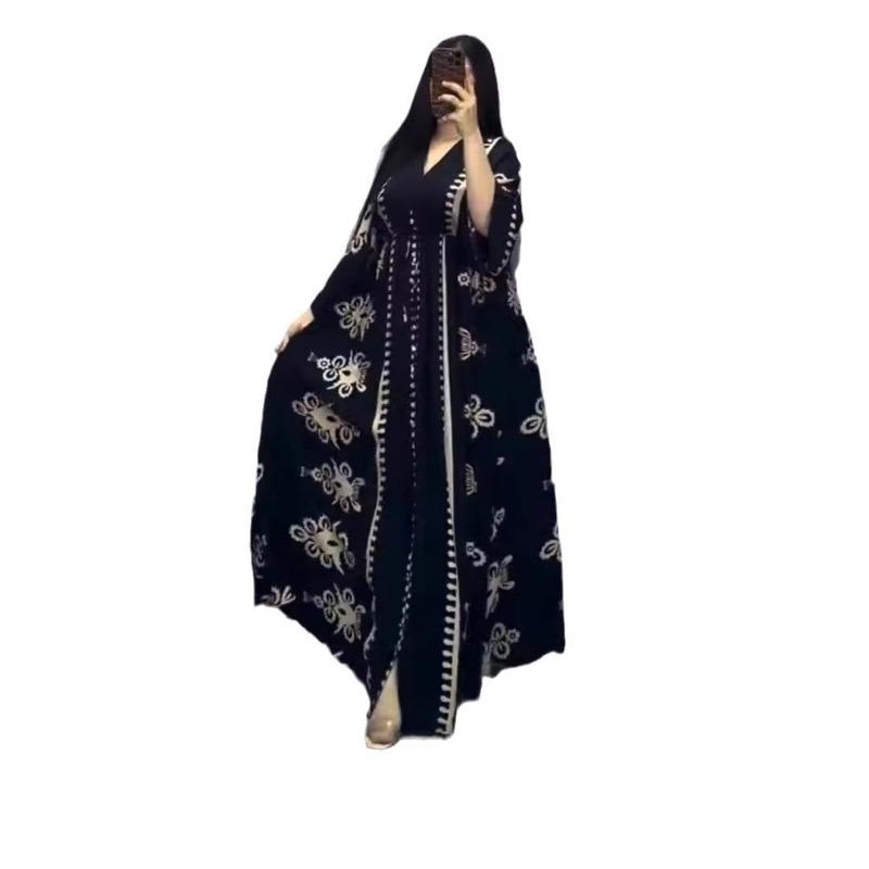 Женское осеннее платье свободного кроя с V-образным вырезом и длинными рукавами