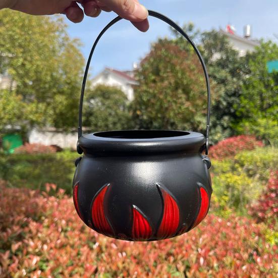 Ведро для конфет на Хэллоуин, украшение, ручной котел ведьмы, черный пластиковый горшок, огненная бочка с ручкой для украшения вечеринки на Хэллоуин