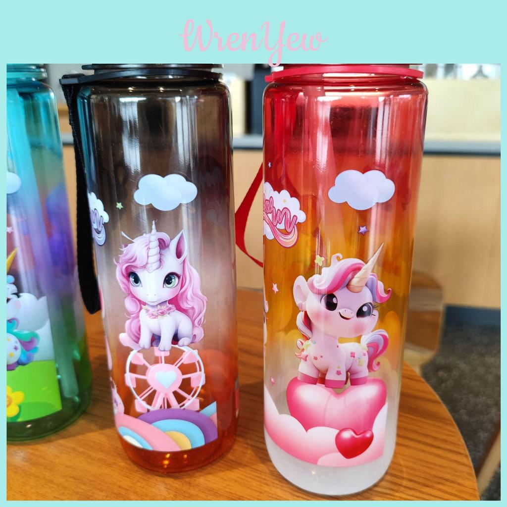 Unicorn Design Reusable Plastic Drinking Bottle With Leakproof Lid For Teens And Adults