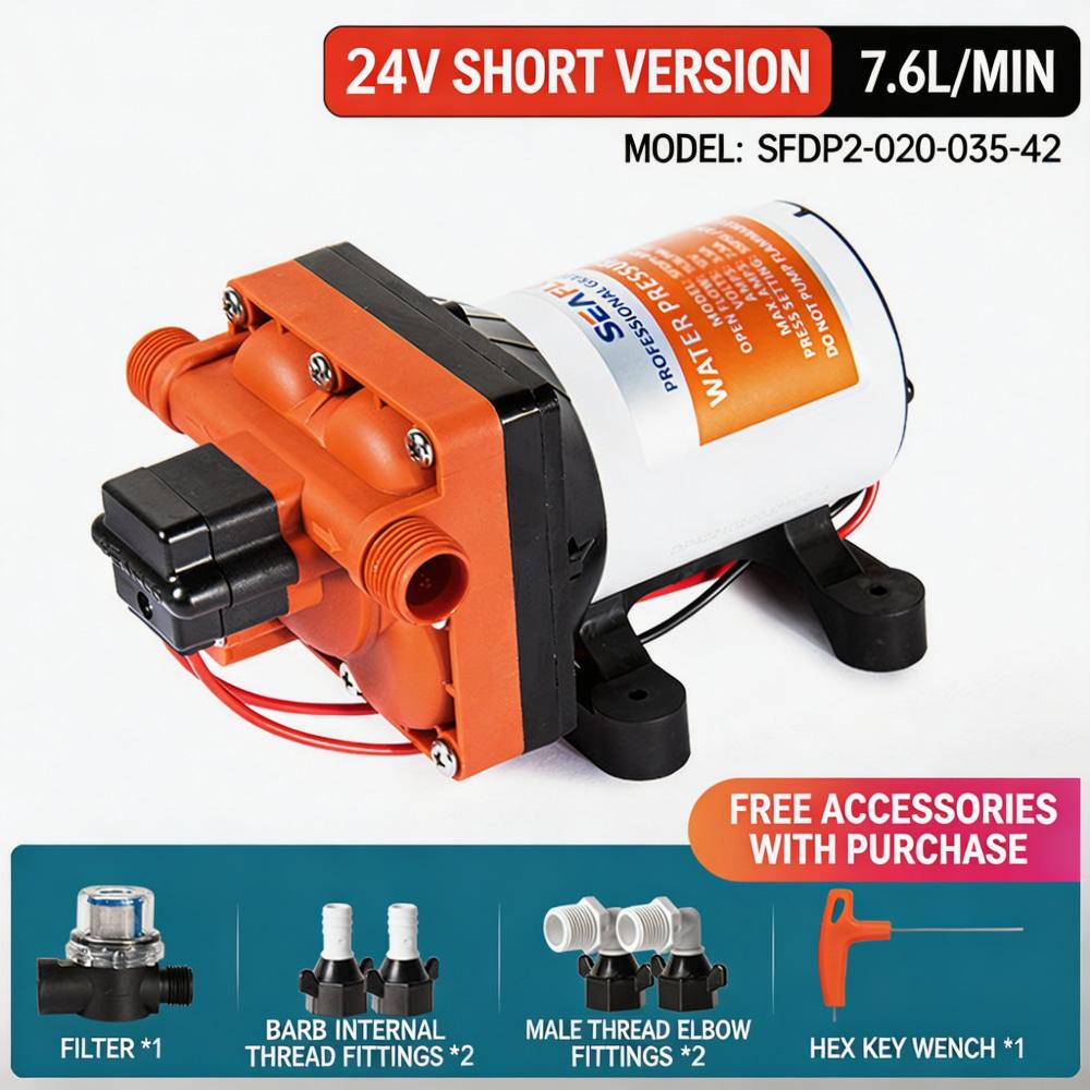 42 Series RV Diaphragm Water Pump 12V/24V Self Priming High Pressure Booster Pump for Yacht Caravan Camper Marine Water Supply