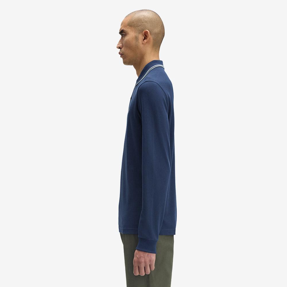 Fred Perry [M3636] Рубашка Fred Perry с длинным рукавом и двойной полоской - Темный Военно-воздушный/Светлый Лед/Лавровый Afpm2533636-Z47