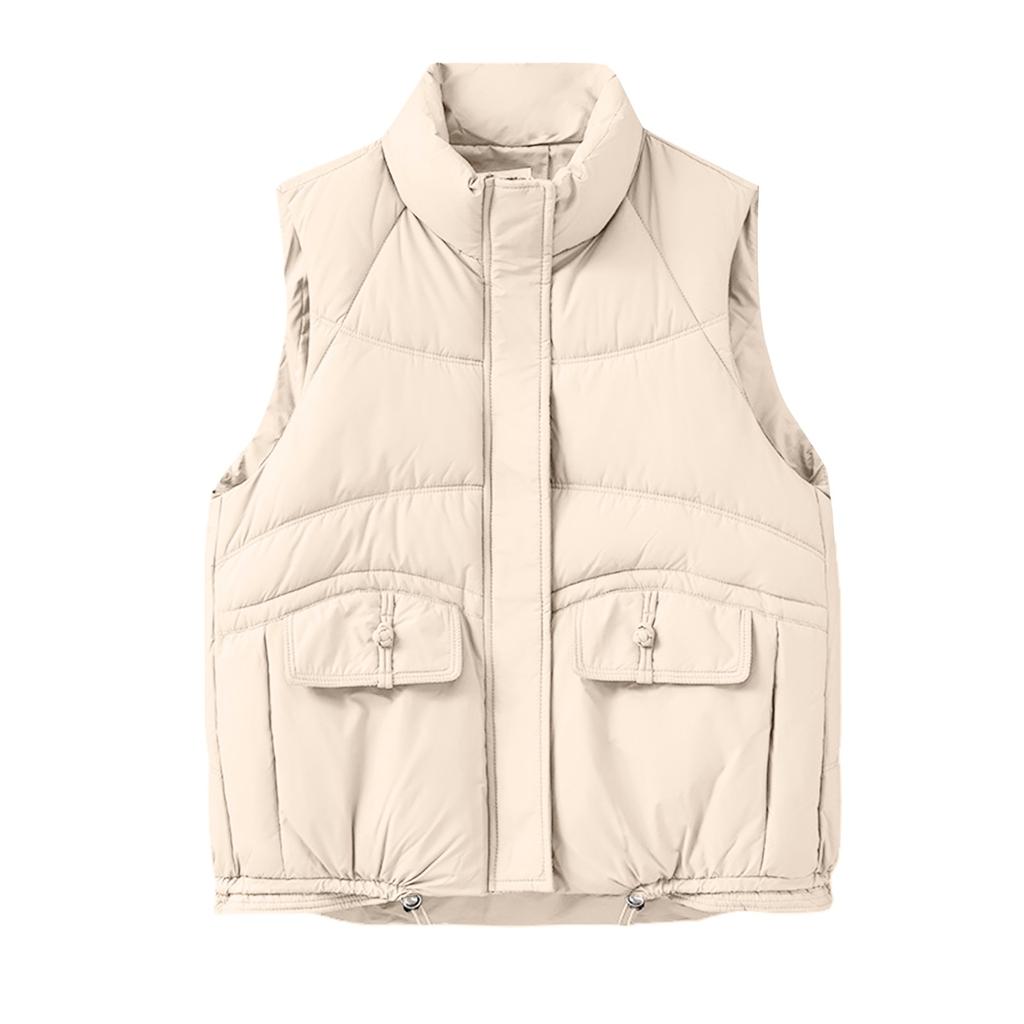 Women's Solid Color Sleeveless Cotton Vest Loose Down Cotton Vest Jacket