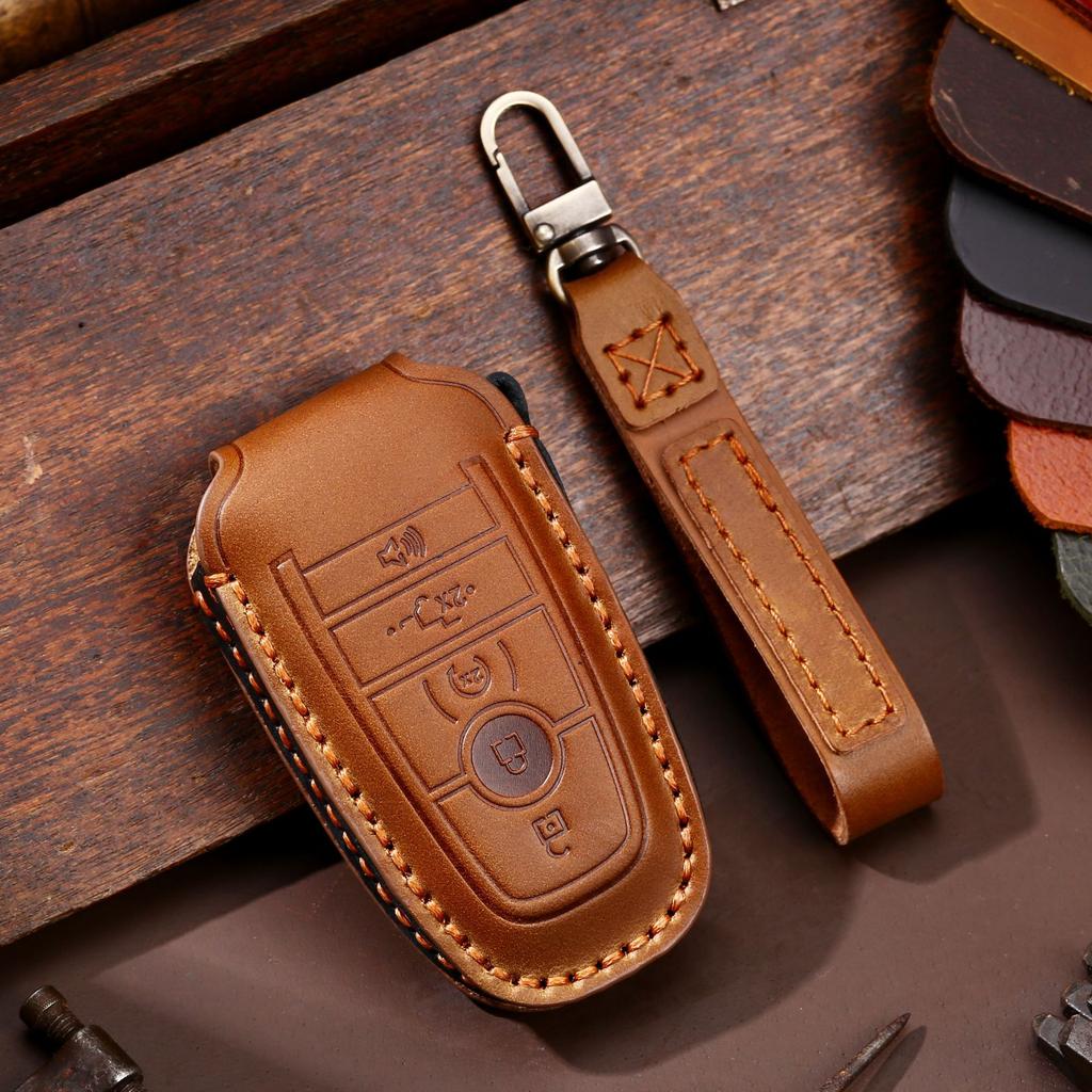 For Ford F-150 Raptor Car Key Cover Pickup Key Protective Case High Quality Handmade Genuine Leather with Scratch Resistance