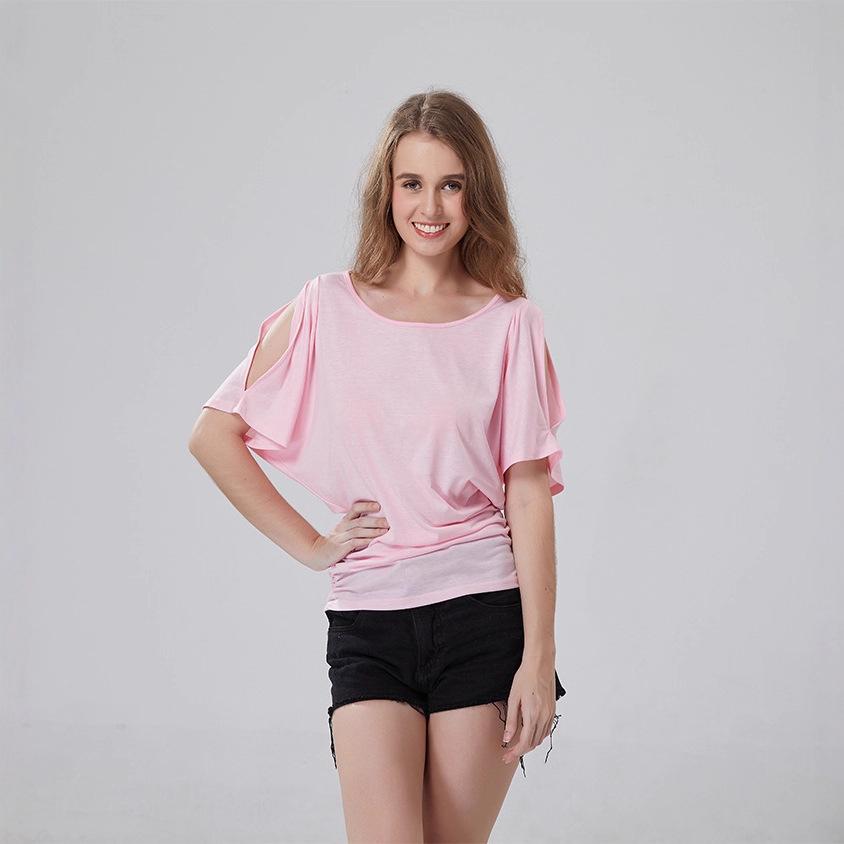 Женская футболка большого размера с открытыми плечами, рукавами «летучая мышь» и круглым вырезом - Многоцветная