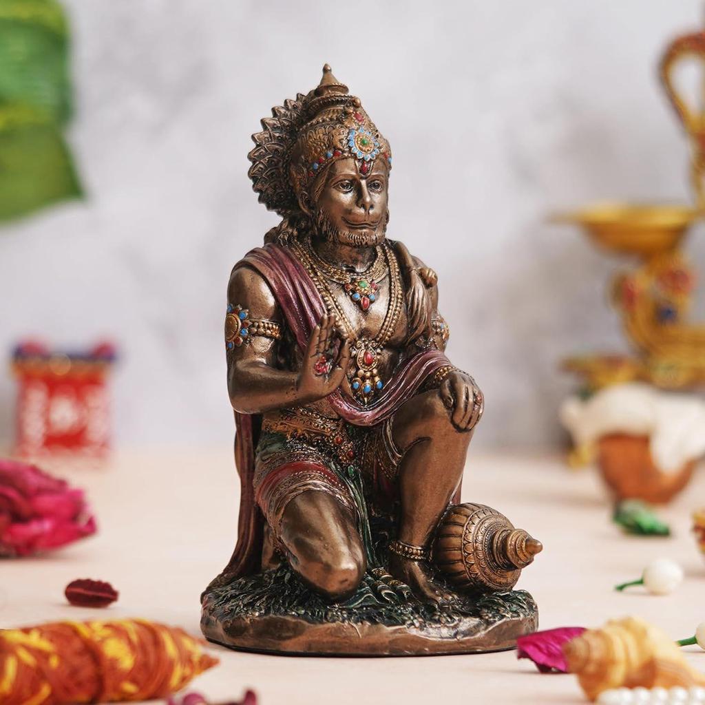 Golden Resin Hanuman Ji Murti for Blessing Lord Hanuman Idol for Car Dashboard Home Office Hanuman Statue Gift for Diwali Hanuman Jayanti Ram Navami