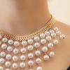 Бохо чокер из искусственного жемчуга Женское ожерелье с крупными круглыми кисточками из искусственного жемчуга Ожерелье-воротник для вечеринок, свадеб, собраний