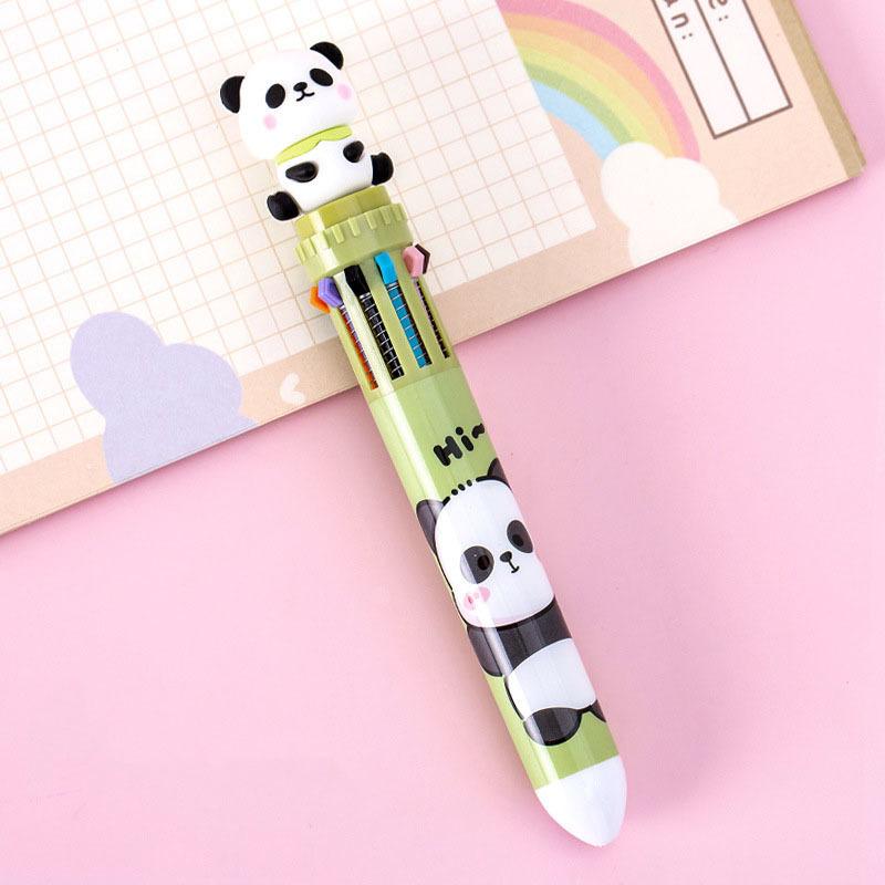 1 Piece Lytwtw's Cute Ballpoint Pen Press Cartoon Panda Multicolor 10 In 1 Colors Stationery School Office Supply Creative Kids