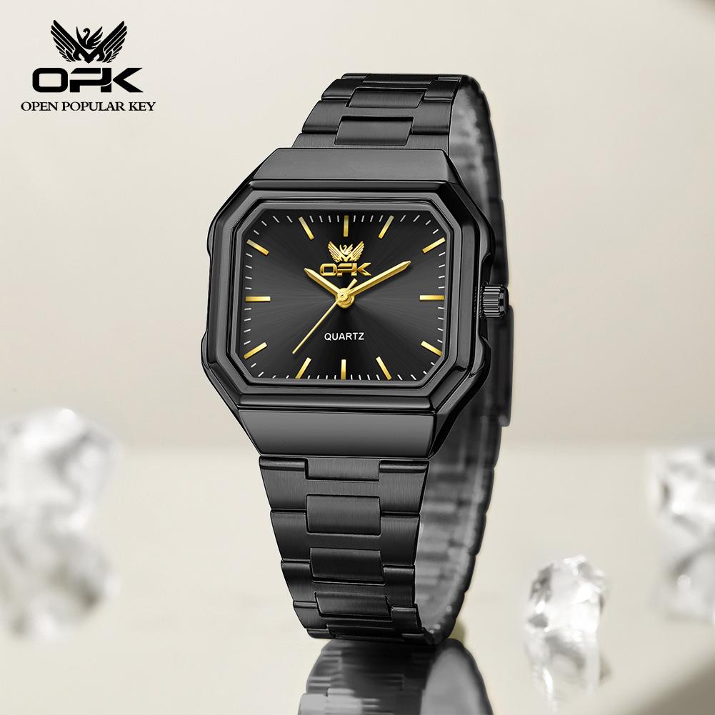 OPK 6080 Classic Fashion Ladies Quartz Watch Retro Square Dial Adjustable Strap Stainless Steel 30m Waterproof Watch For Women
