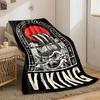 A Viking ship on waves, framed by runes, with a red sun in the background. for all seasons blanket lunch break throw gift