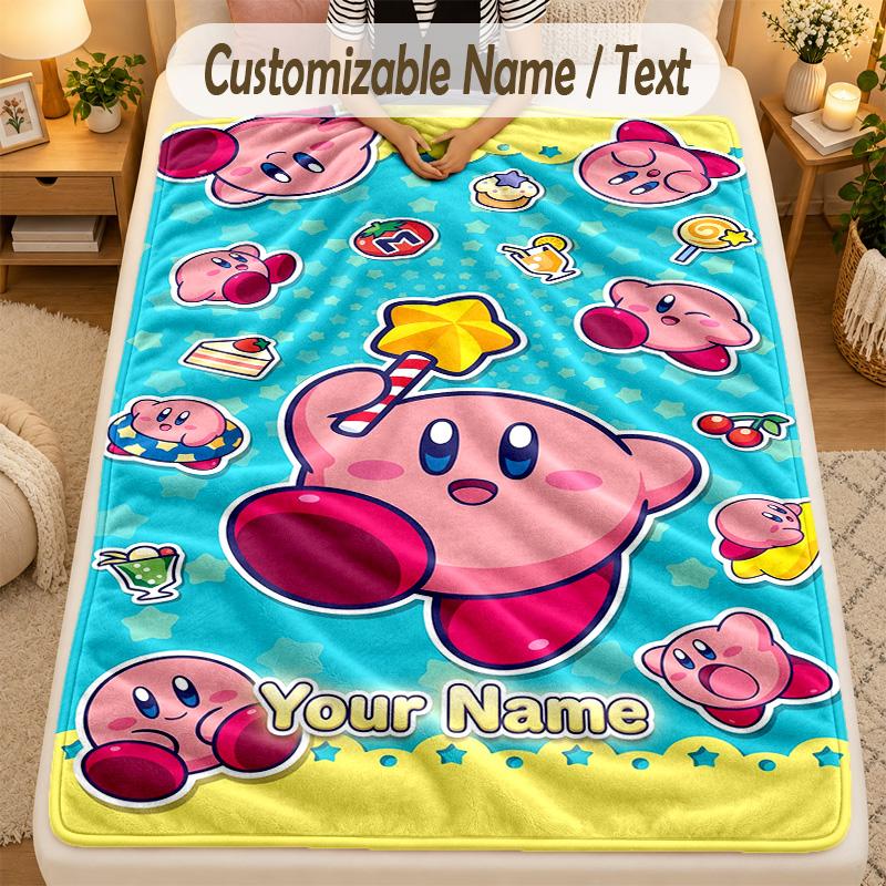 Flannel BlanketKirby Custom Name Text Personalized Soft Warm Throw Blanket Home Decor Gift