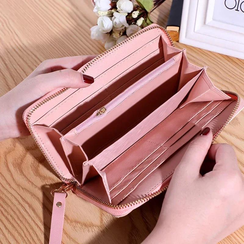 Fashion Zipper Long Wallets Womens Long Coin Money Purses Handbags Coin Purse Cards Holder PU Leather Wallet