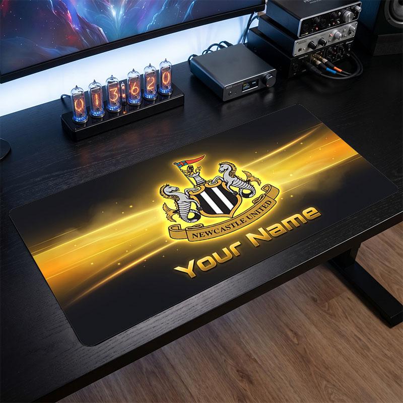 Newcastle United FC Custom Large Mouse Pad, Personalized Name Text Print, Football Logo Non‑Slip Desk Mat Gaming Gift