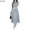 ZANZEA Женские летние комплекты из двух частей: блузка с коротким рукавом и длинные юбки