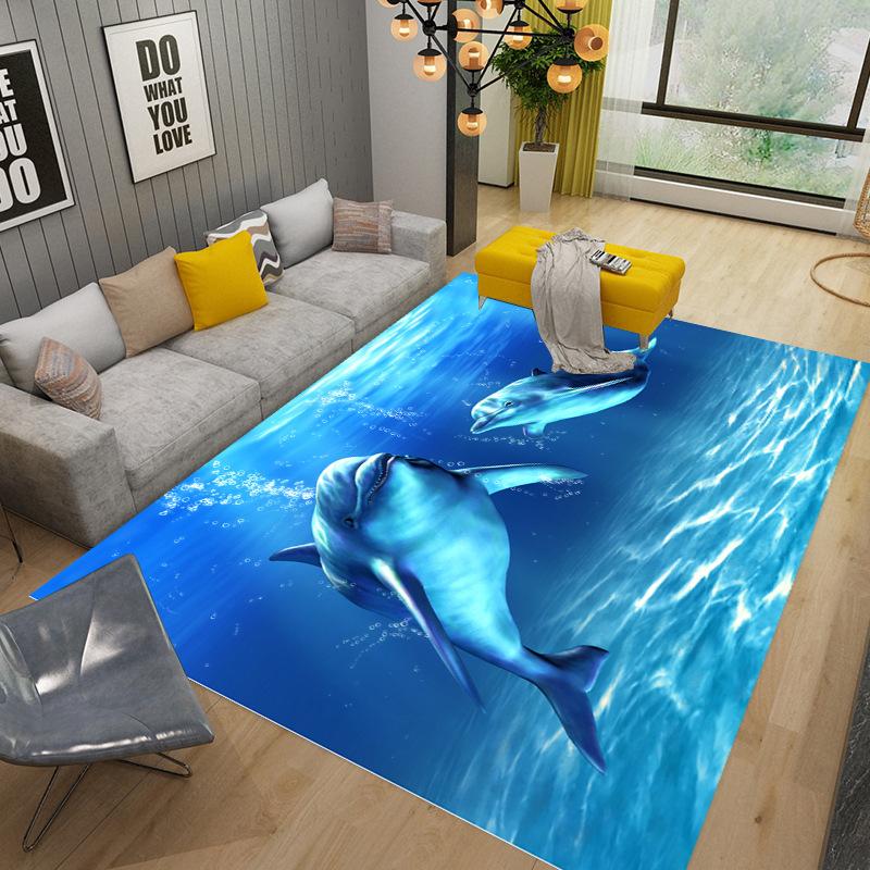 3D иллюзия морского дна, подводный мир, коврик с дельфином и акулой, коврик для гостиной, спальни, дивана, коврик, нескользящий напольный коврик