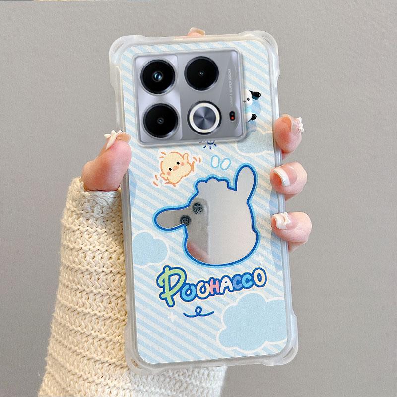 KEYSION Crossbody Strap Phone Case for Infinix Note 40 5G Cute Cartoon Long Lanyard Mirror Shockproof Cover for Infinix Note 40 5G