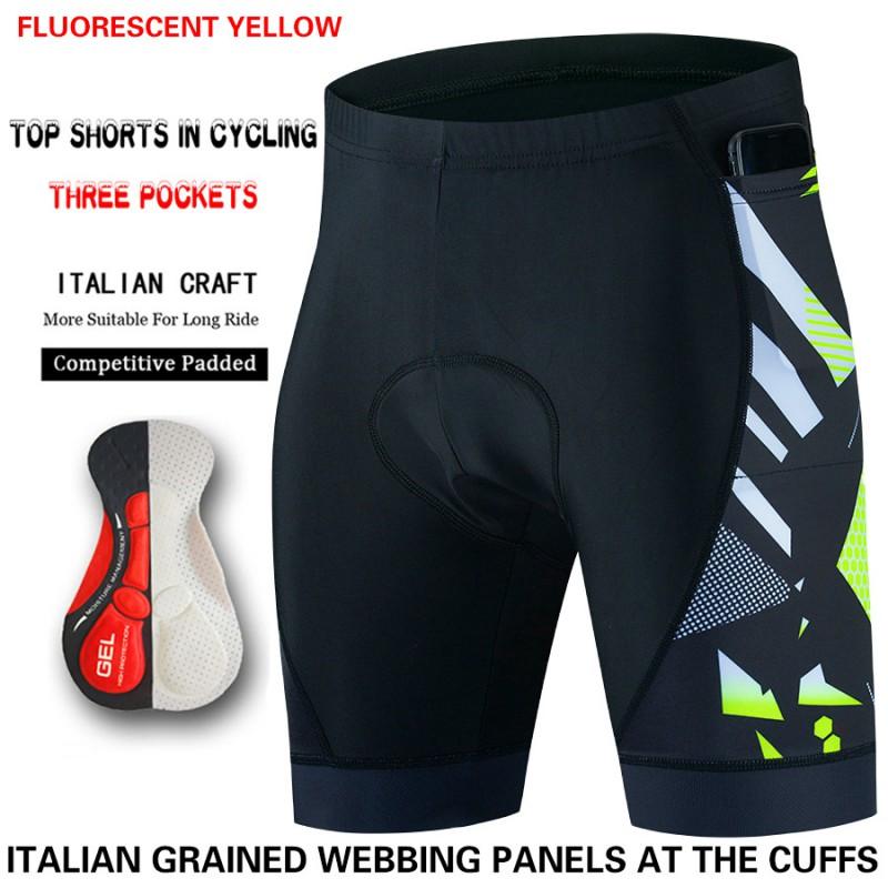 Mens Cycling Shorts With Gel Pad Breathable Quick Dry Compression 3 Pockets Road Bike Riding