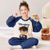Kids Flannel Pajamas Set Boys Girls Warm Long Sleeve Top And Pants Sleepwear Winter Home Nightwear