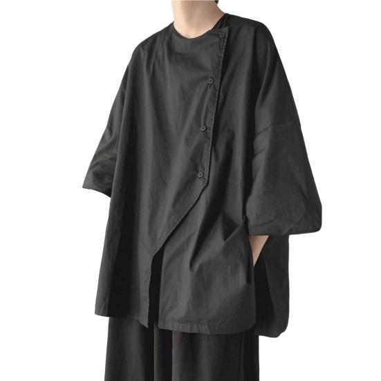 Мужская летняя футболка в стиле хип-хоп, однотонная, с рукавом три четверти, нерегулярный дизайн, негабаритный, сохраняющий прохладу, пуловер с круглым вырезом, осенне-весенний топ, мужская одежда