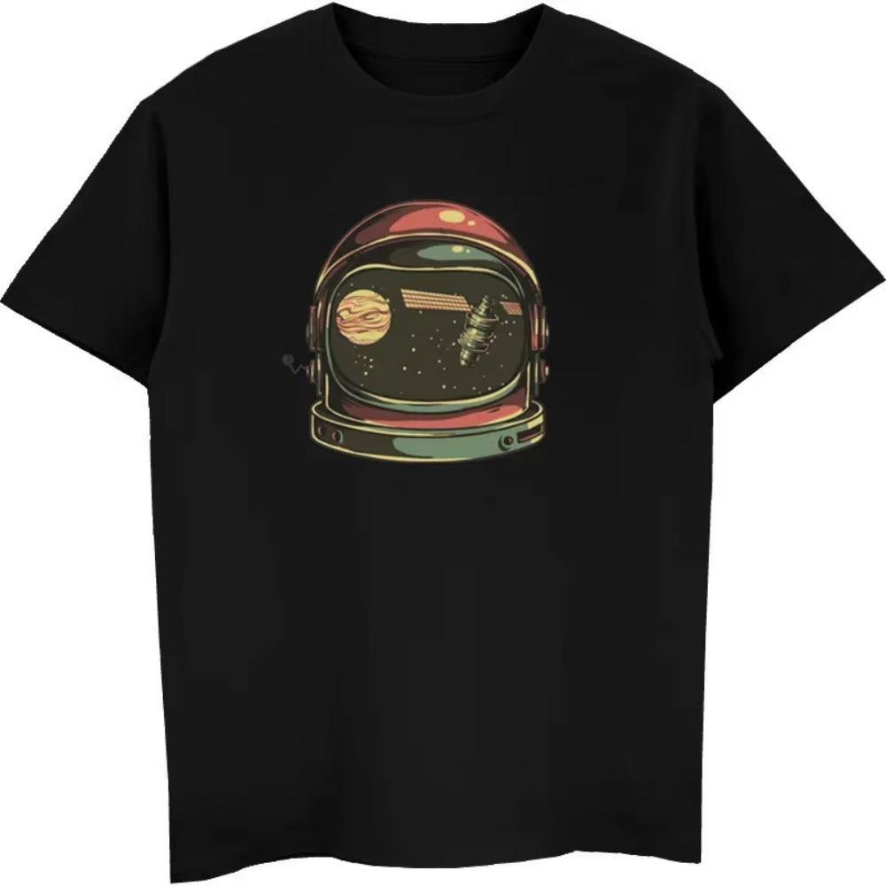 Retro Style Astronaut Helmet T-shirt Space Cartoon Faddish Spaceman Tees TShirt Men's Clothing Oversized Unisex Tops