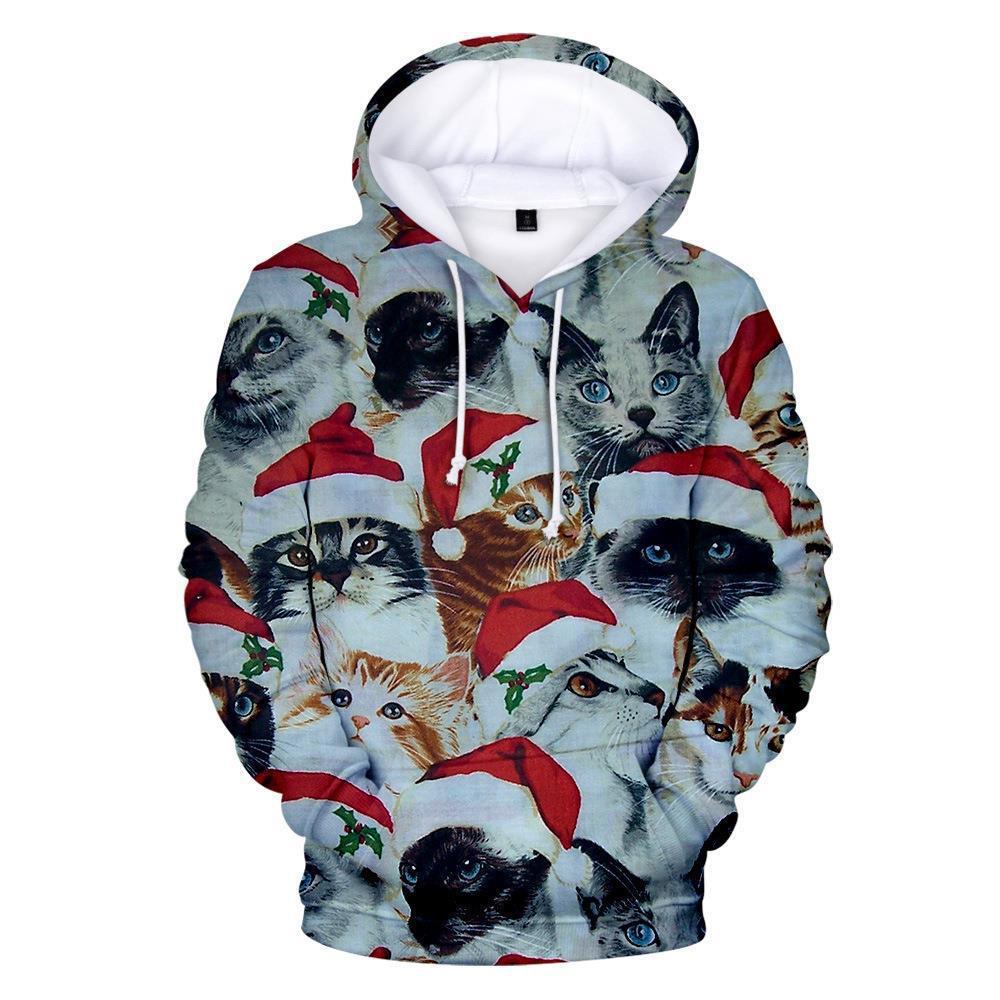 European and American Cross-border New Christmas 3D Digital Printing Men's and Women's Hooded Sweatshirt Santa Claus