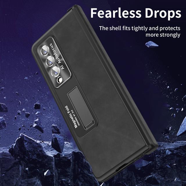Anti -Dust Matte Leather Kickstand Coque Case For Samsung Galaxy Z Fold 4 5g Fold4 Fold 3 Fold3 Zfold4 Front Glass Film Cases