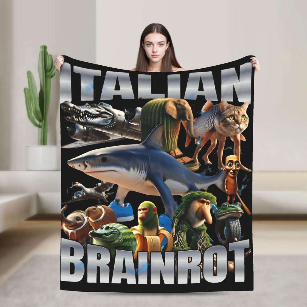 Bombardino Crocodilo Italian Brainrot Blanket Fleece Funny Meme Soft Throw Blankets for Airplane Travel Bedding Quilt