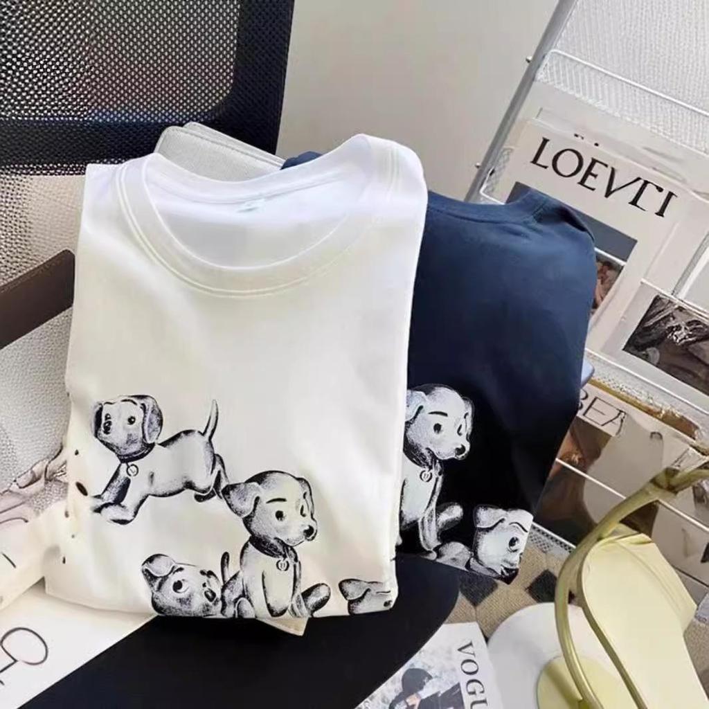 Plus Size Cartoon Puppy Loose Cotton T-Shirt - Women's Summer Short-Sleeve Slimming Top