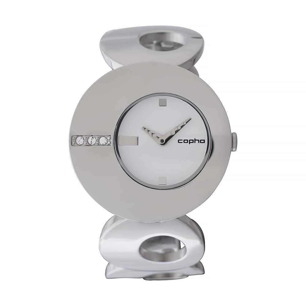 Copha O Dress Watch for Women Limited Edition Rhinestone Accent Lightweight Quartz White Dial Silver Bracelet