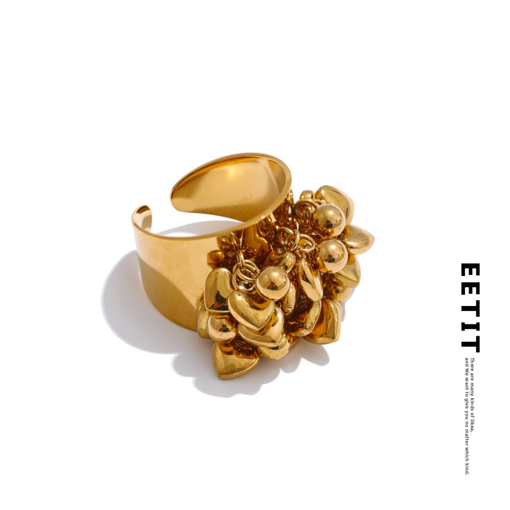 Eetit High Quality Stainless Steel Metal Heart Tassel Handmade Ring 18K Gold PVD Exclusive Design Fashion Jewelry Accessories