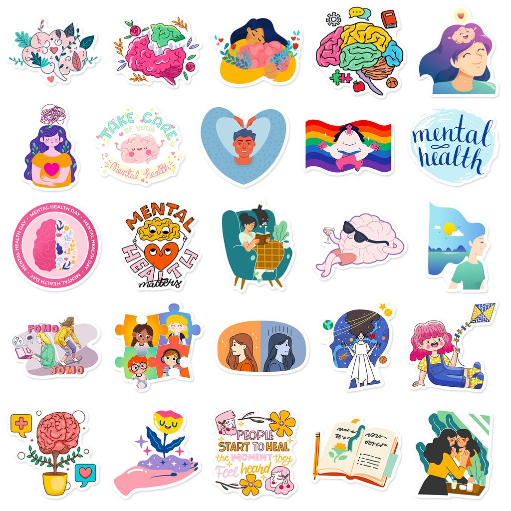 50 Mental Health Education Stickers Luggage Helmet Refrigerator Notebook Student Graffiti Stickers