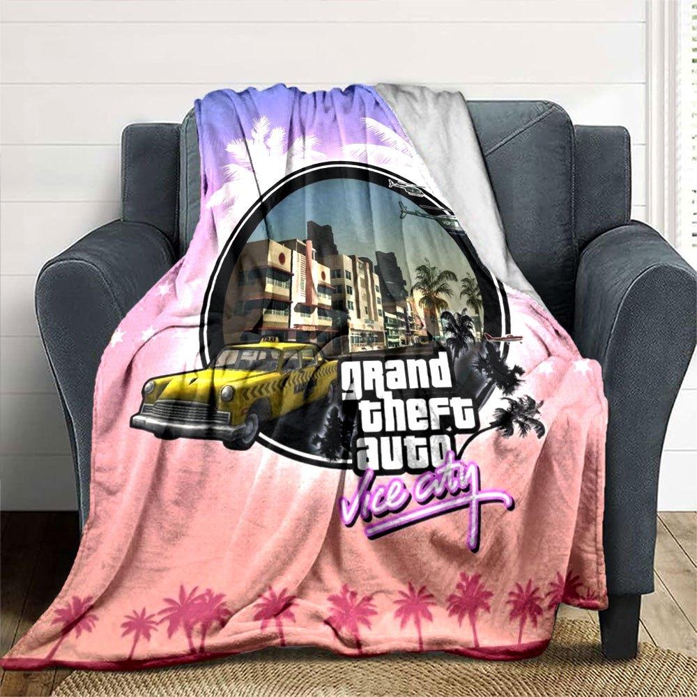 1 шт. Мягкое фланелевое одеяло Grand Theft Auto с дизайнерским принтом. Уютное одеяло для всех сезонов, идеально подходит для дивана, кровати, офиса