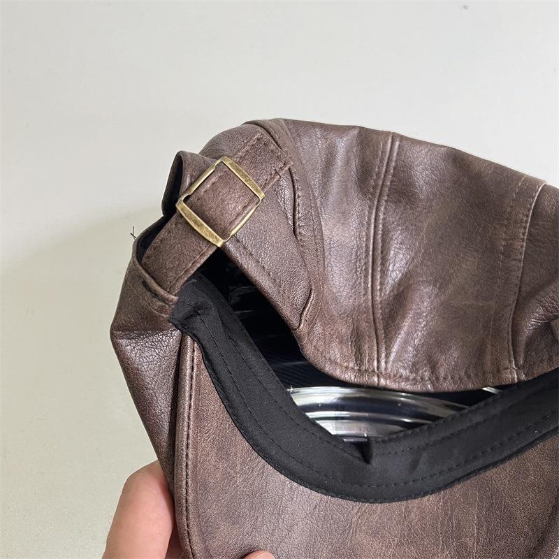 Retro Pattern PU Leather Forward Hat Women Autumn and Winter Fashionable Personality Street Yuppie Couple Cap
