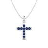 Blue Sapphire Religious Cross Pendant- Sterling Silver