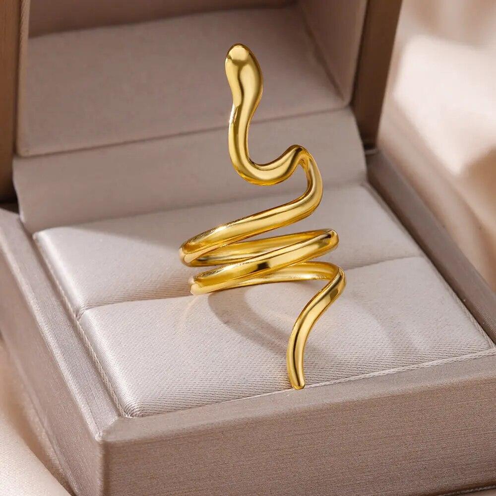 2024 Snake Rings For Women Men Punk Hip Hop Open Adjustable Gold Plated Ring Stainless Steel Zircon Aesthetic Jewelry Anillos Homme