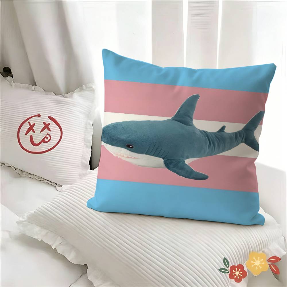 pc Trans Blahaj Shark Pillow Case Fashion Square Pillowcase Bedroom Sofa Room Ins Decoration Leisure