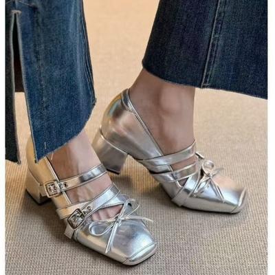 Модные туфли Мэри Джейн Женские из натуральной кожи 2025 Новые туфли-балетки на кнопке Женские с квадратным носком Плоские из коровьей кожи Женские туфли