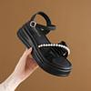 French Explosion Platform Pearl Sandals Women's Summer New Fashion Roman Casual One-word Buckle Beach Sandals