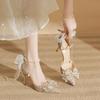 High Heels New Pointed Sequins Bow Hollow Shoes Adult Wedding Shoes Bridal Shoes Pointed Single Shoes