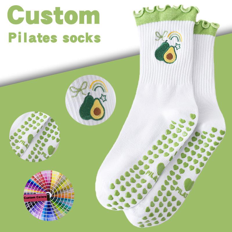 Trendy Women's Professional Anti-Slip Cotton Yoga Pilates Fitness Mid-Calf Athletic Socks with Embroidery