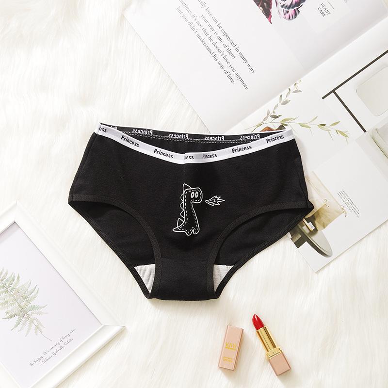 Cute Printed Triangle with Medium Waist for Girls Knickers Comfortable Cotton Women's Plain Weave Student Underwear Panties