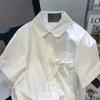 Японская винтажная белая рубашка с бантом, новая летняя женская блузка с короткими рукавами, свободный топ во французском стиле преппи