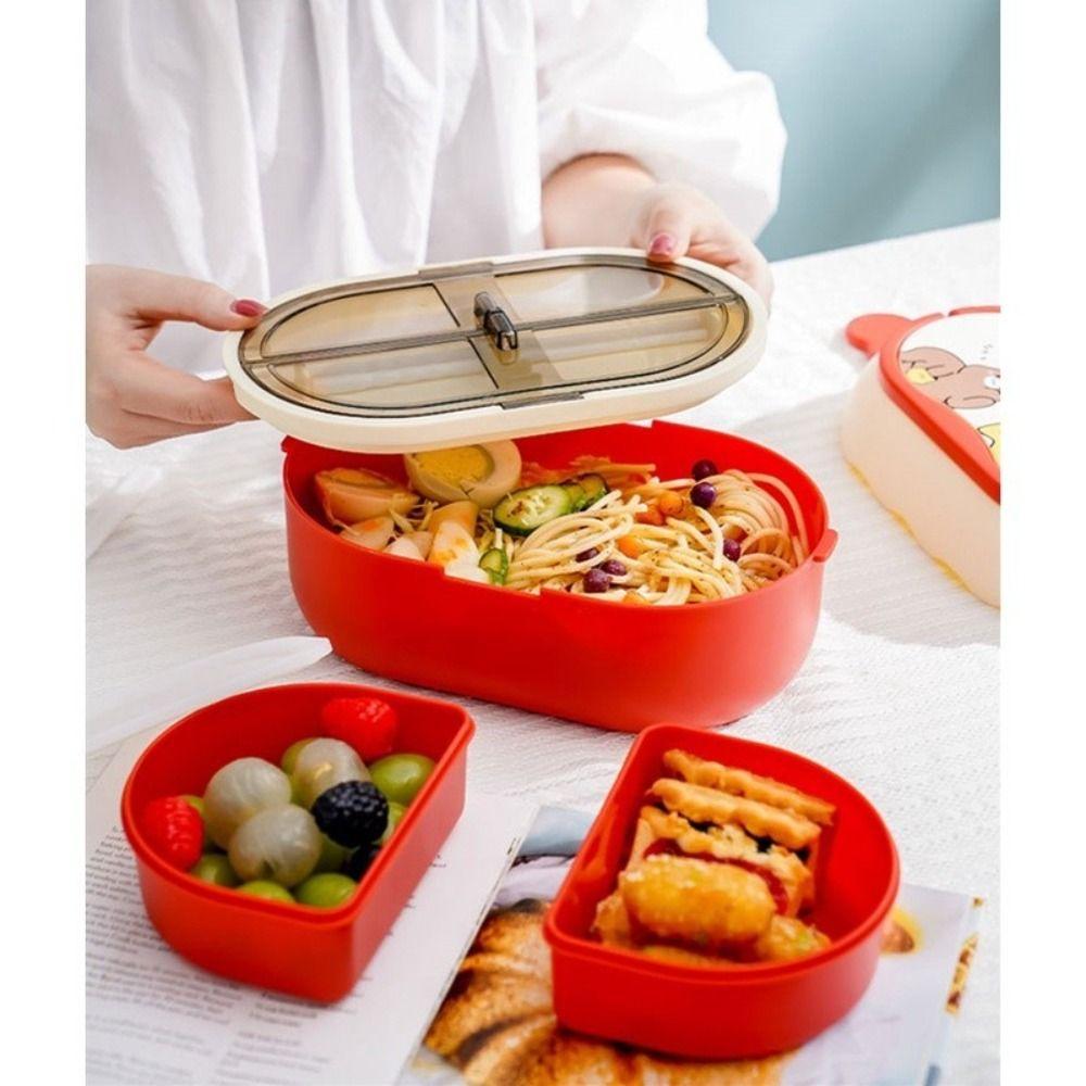 1600ml Cartoon Double Layer Lunch Box Leakproof Food Box Food Warmer Container  School Office Lunch