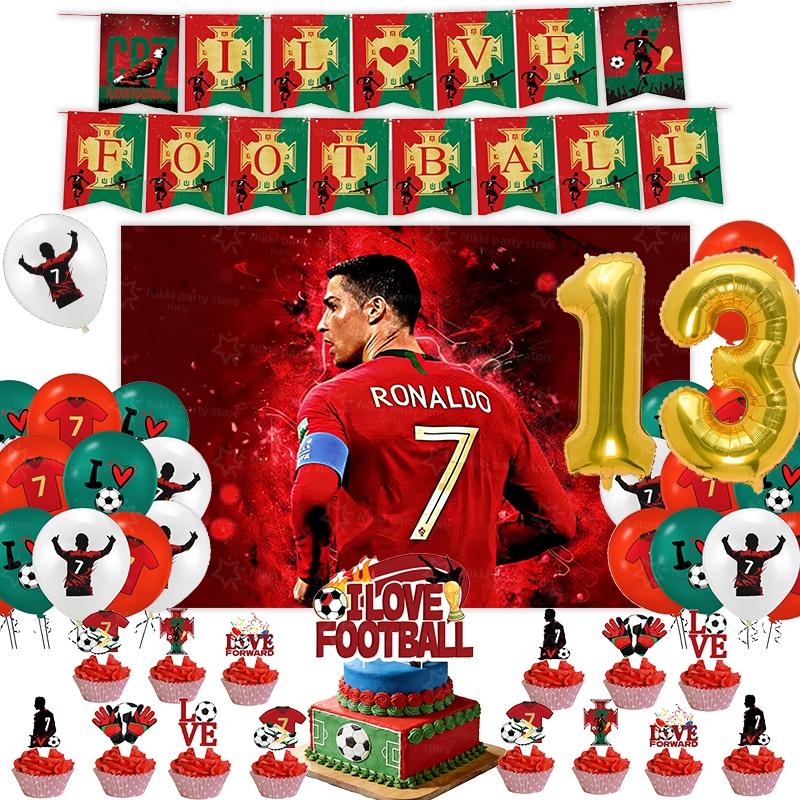 Новое украшение на день рождения CR7 Вечеринка футбольной суперзвезды Принадлежности для футбольной вечеринки Подарки на память Футбольная скатерть Тарелка Бумажный стаканчик Фон