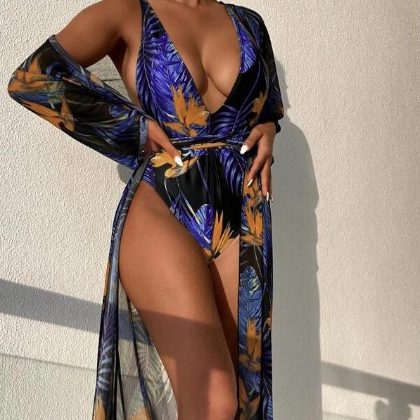 Купальники женские цельные сетчатые с принтом из двух частей бикини