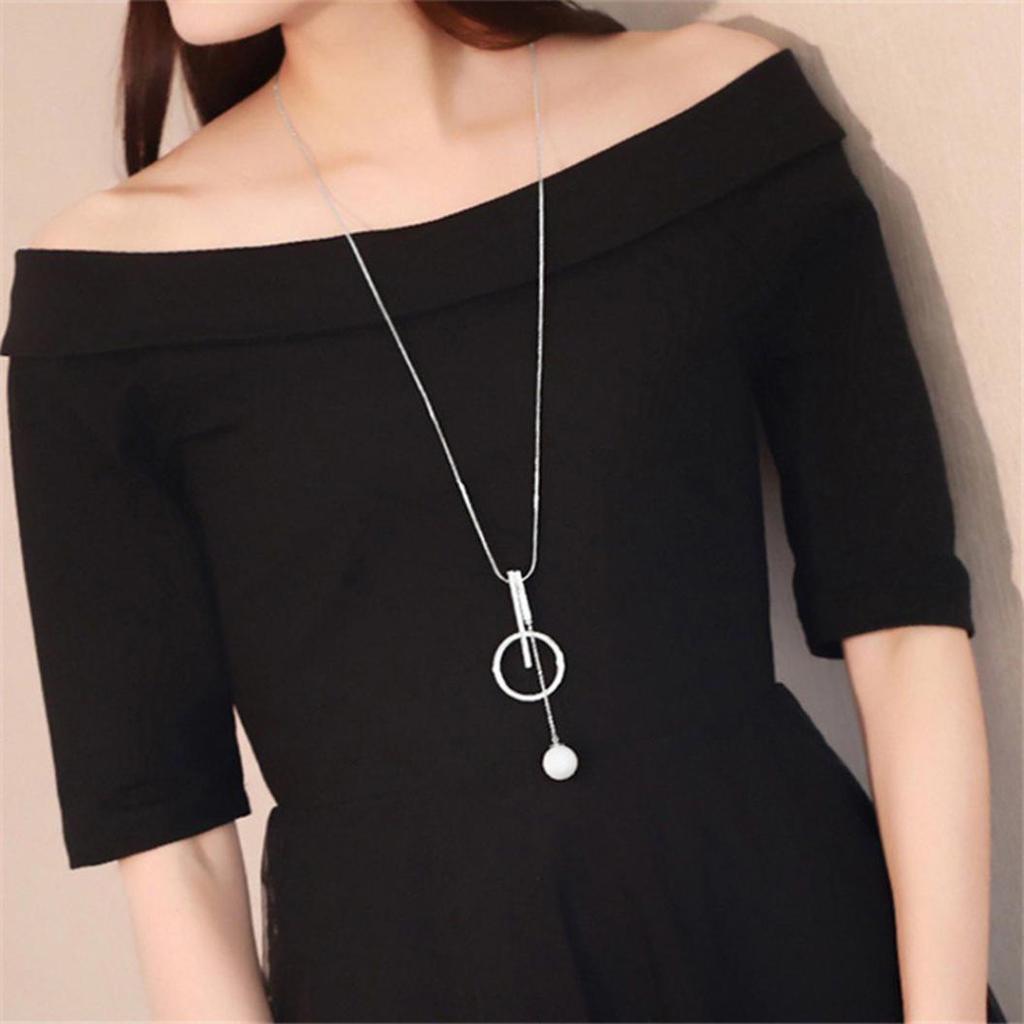 Women Fashion Circle Bar Pendant Sweater Chain Necklace Jewelry