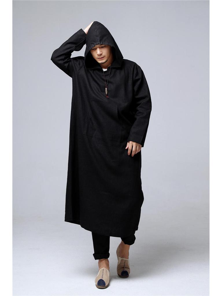 Ma Fan Zen Long Hooded Casual Cotton Linen Men's Robe