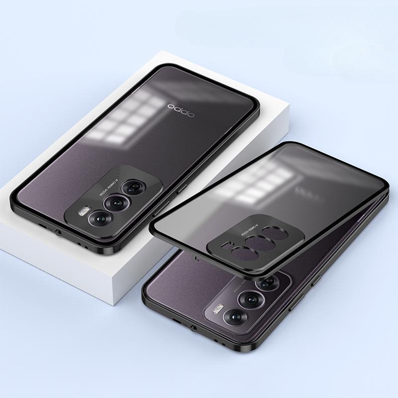 Ударопрочный чехол для телефона OPPO Reno 12 Pro, алюминиевый сплав, металлический каркас, матовая прозрачная акриловая задняя крышка для Reno 12Pro