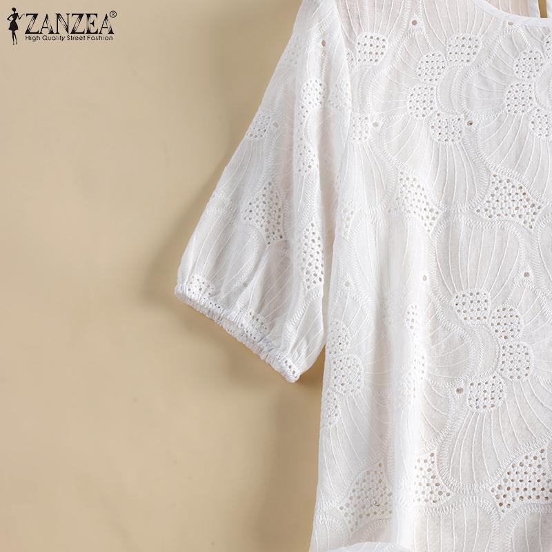 ZANZEA Летние повседневные кружевные вязаные крючком топы с круглым вырезом и половиной рукавов