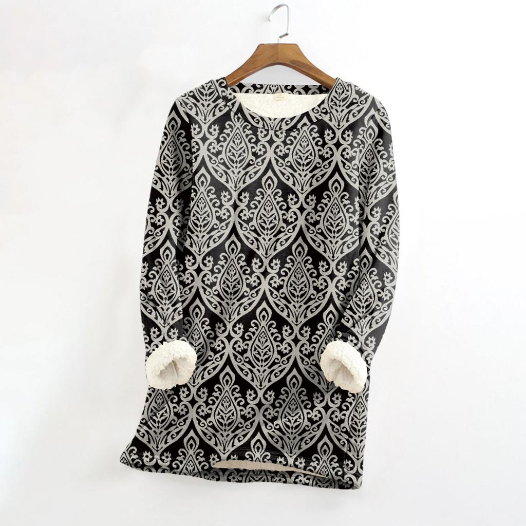 Женский топ с круглым вырезом и принтом из утолщенного плюша и кашемира, теплый длинный топ